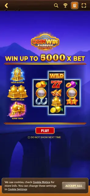 Úvodní obrazovka automatu Coin Win Express na webu Lizaro